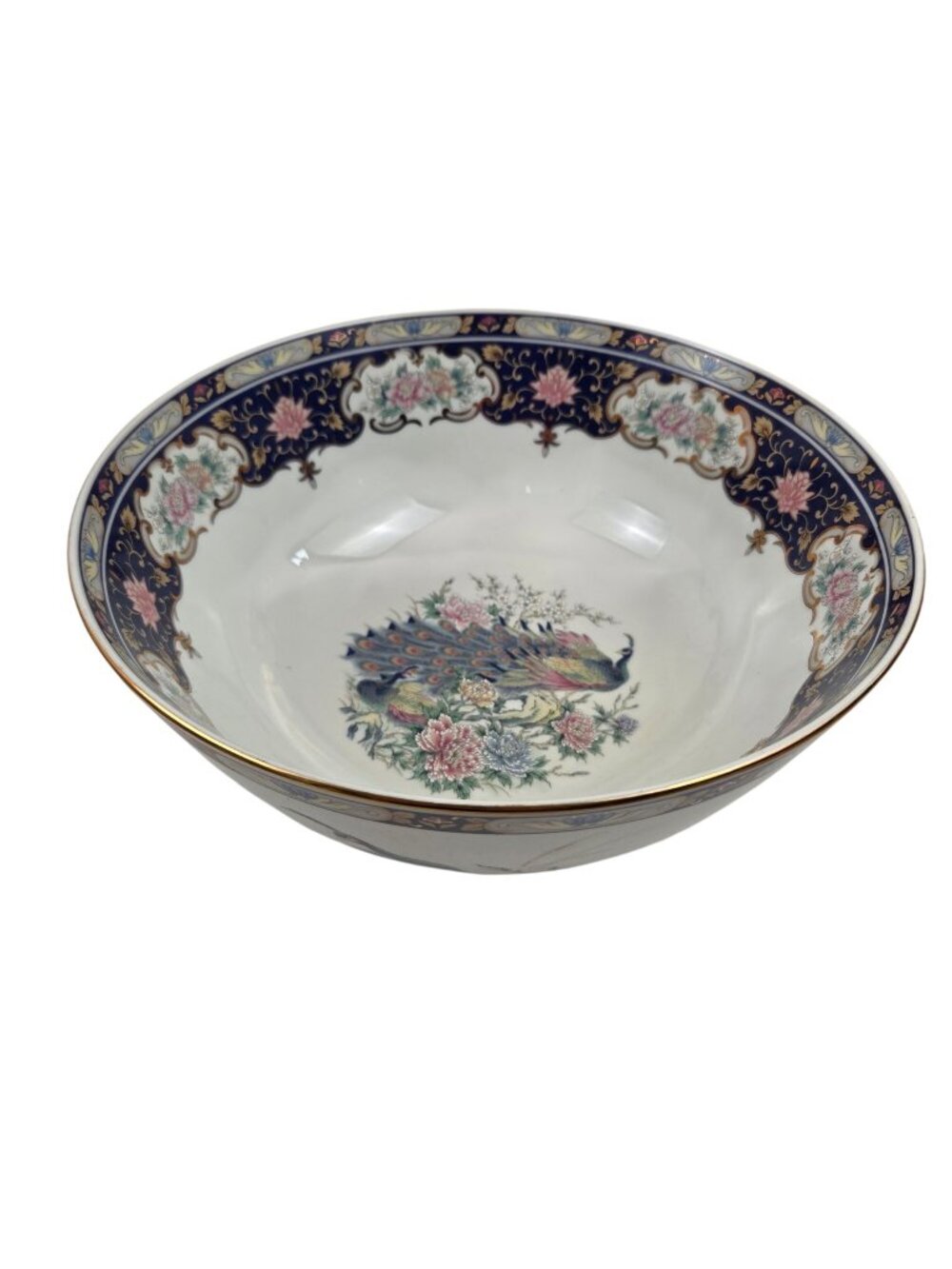 Toyo Centerpiece Bowl Peacock And Peonies Design Gold Trim Japan Vintage